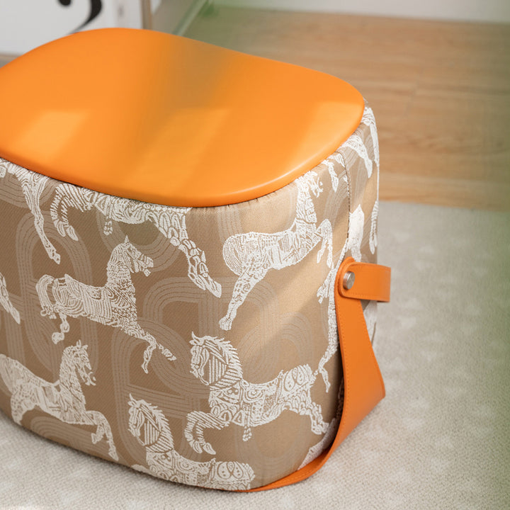 Contemporary Luxury Square Faux Saddle Leather Pouf Footstool For Entryway