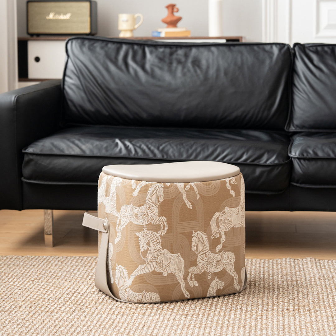 Contemporary Luxury Square Faux Saddle Leather Pouf Footstool For Entryway