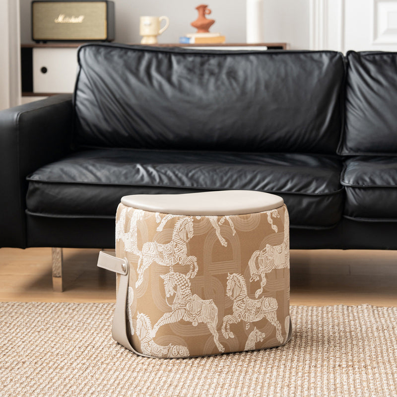 Contemporary Luxury Square Leather Pouf Footstool For Entryway