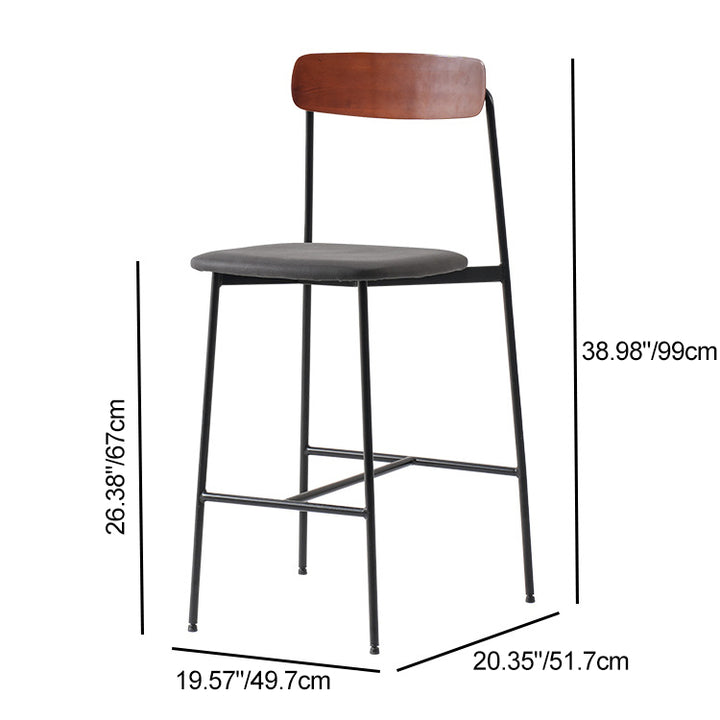 Modern Transitional Round Fabric Cushion Metal Solid Wood Bar Stool Flip-Up Solid Wood Backrest Footrest For Dining Room