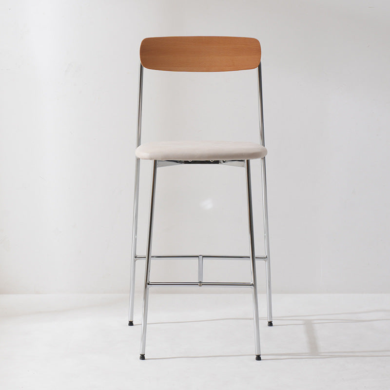Modern Transitional Round Fabric Cushion Metal Solid Wood Bar Stool Flip-Up Solid Wood Backrest Footrest For Dining Room