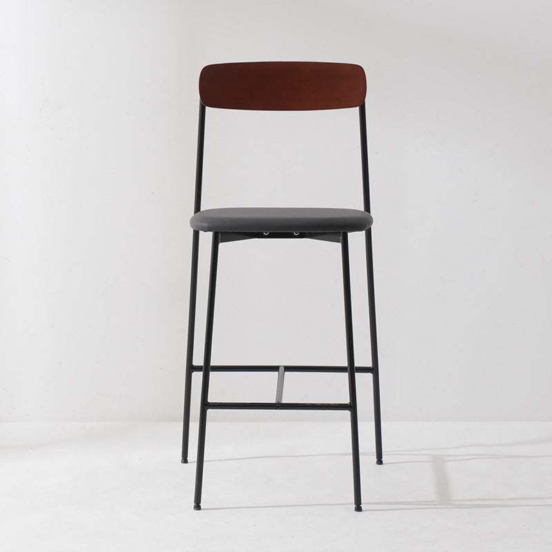 Modern Transitional Round Fabric Cushion Metal Solid Wood Bar Stool Flip-Up Solid Wood Backrest Footrest For Dining Room