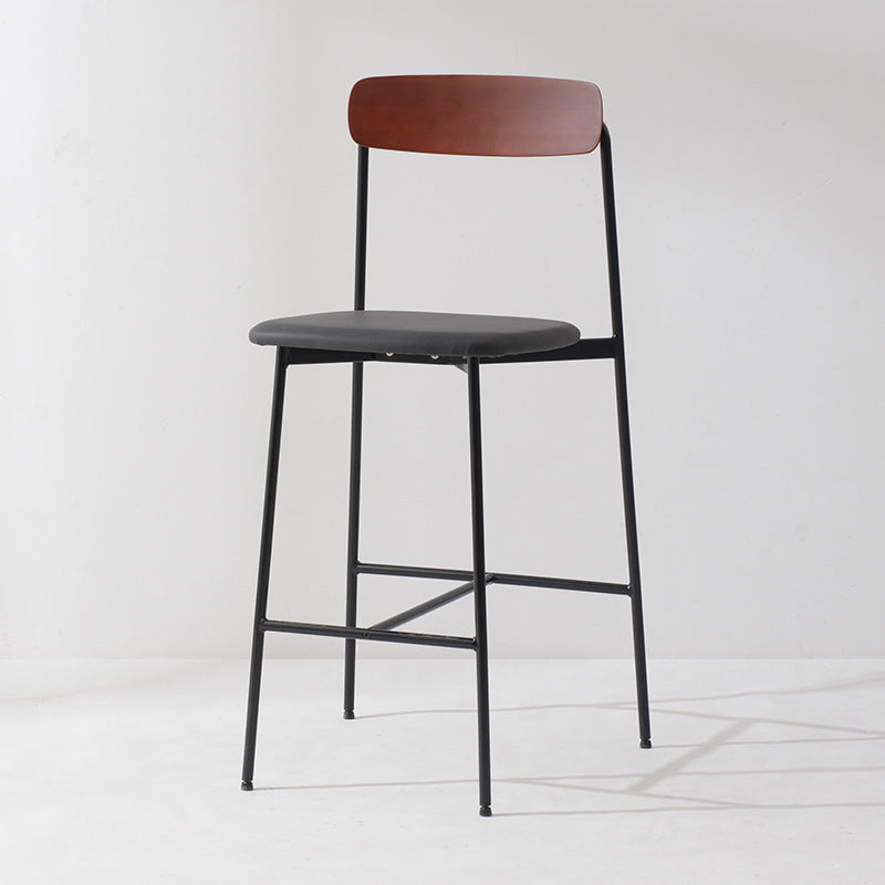 Modern Transitional Round Fabric Cushion Metal Bar Stool Flip-Up Solid Wood Backrest Footrest For Dining Room