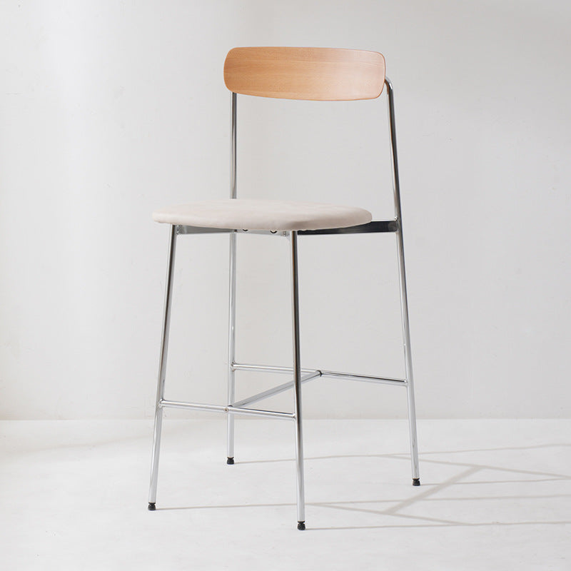 Modern Transitional Round Fabric Cushion Metal Solid Wood Bar Stool Flip-Up Solid Wood Backrest Footrest For Dining Room