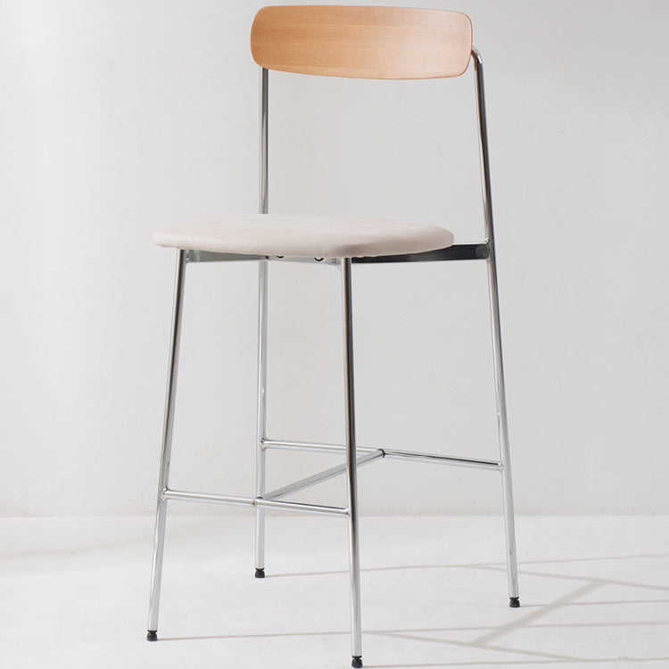 Modern Transitional Round Fabric Cushion Metal Solid Wood Bar Stool Flip-Up Solid Wood Backrest Footrest For Dining Room
