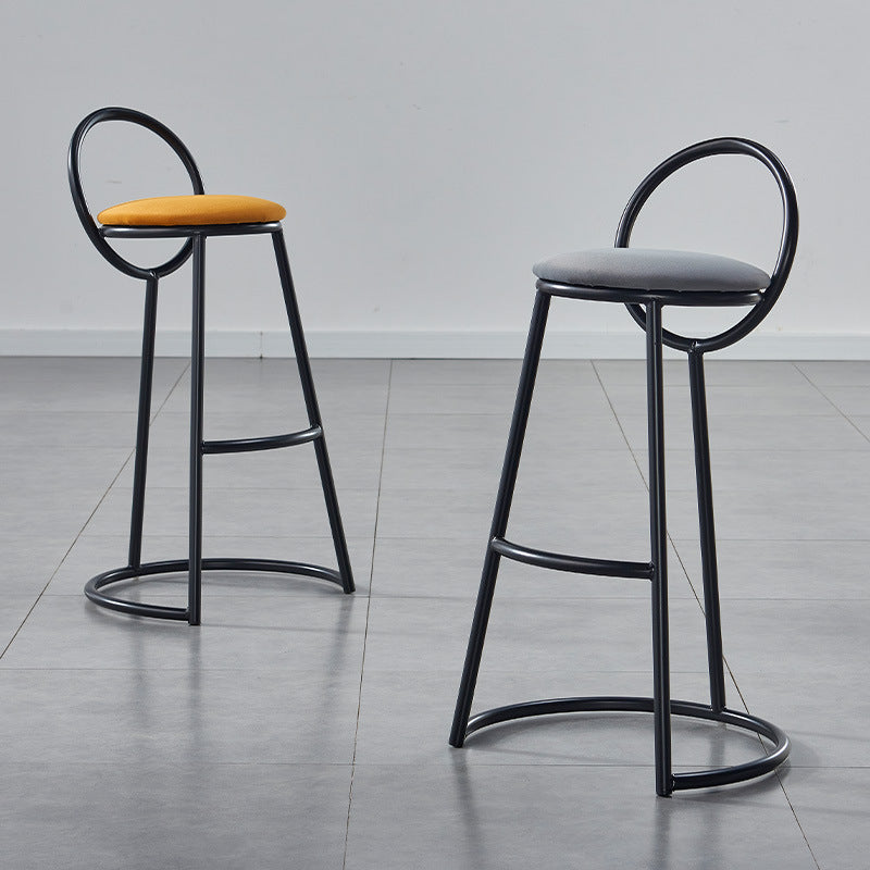 Modern Transitional Round Houndstooth Cushion Metal Bar Stool Arc Backrest Footrest For Dining Room