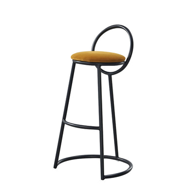 Modern Transitional Round Houndstooth Cushion Metal Bar Stool Arc Backrest Footrest For Dining Room