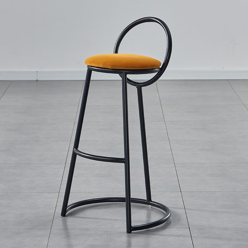Modern Transitional Round Houndstooth Cushion Metal Bar Stool Arc Backrest Footrest For Dining Room