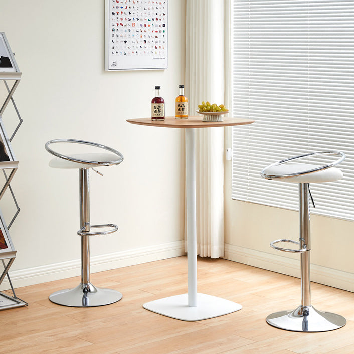 Modern Mid-Century Round Faux Nappa Leather Carbon Steel Height Adjustable Swivel Bar Stool Low Back Footrest For Dining Room