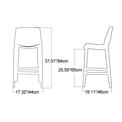 Taburete de bar cuadrado de plástico escandinavo contemporáneo con respaldo bajo y reposapiés para comedor 