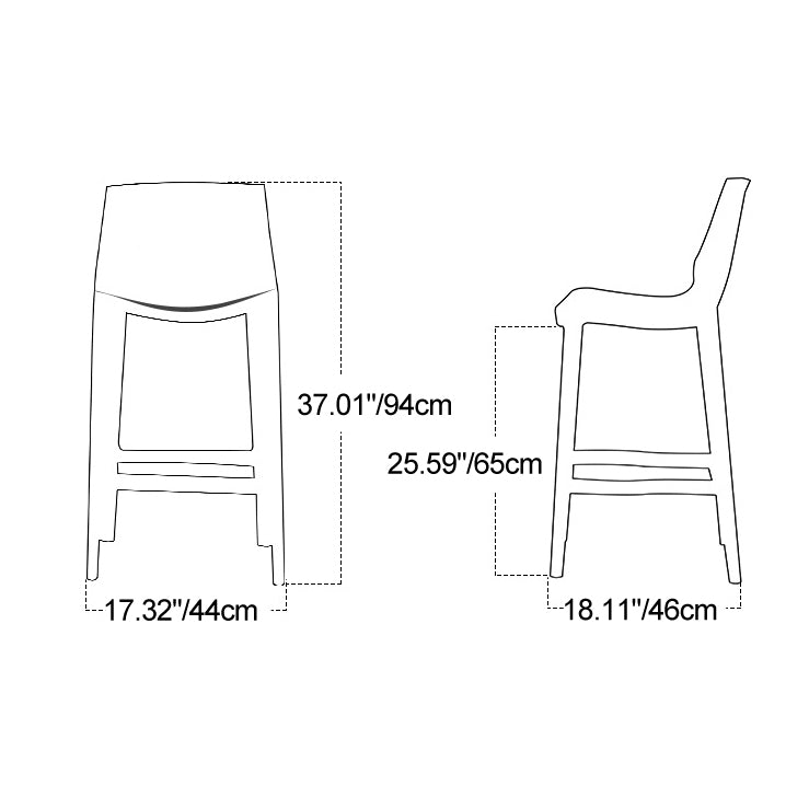 Taburete de bar cuadrado de plástico escandinavo contemporáneo con respaldo bajo y reposapiés para comedor 