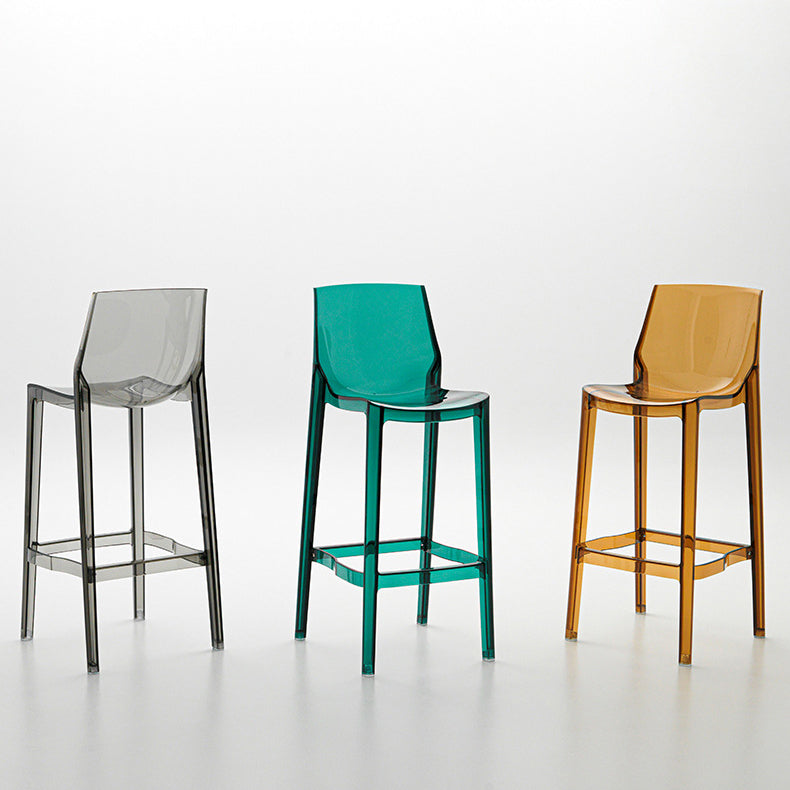 Taburete de bar cuadrado de plástico escandinavo contemporáneo con respaldo bajo y reposapiés para comedor 