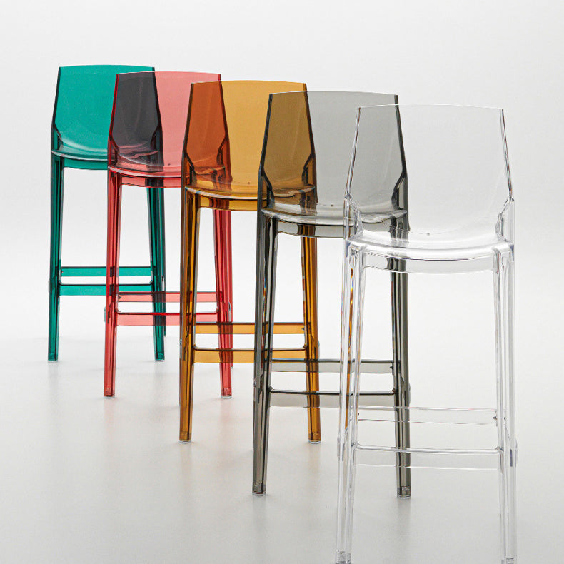 Taburete de bar cuadrado de plástico escandinavo contemporáneo con respaldo bajo y reposapiés para comedor 
