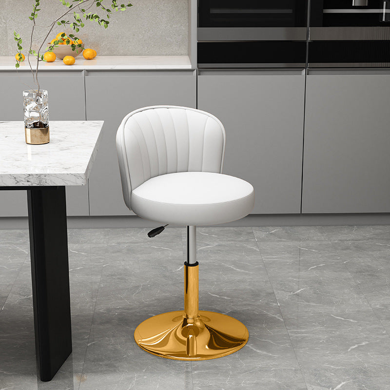 Contemporary Luxury Round Faux Nappa Leather Bentwood Metal Liftable Swivel Bar Stool Low Back For Dining Room