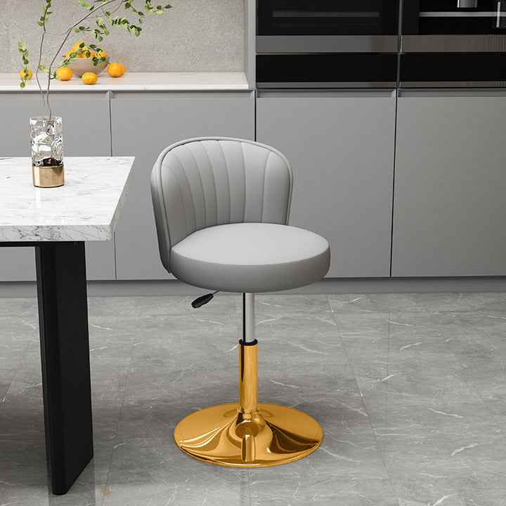 Contemporary Luxury Round Faux Nappa Leather Bentwood Metal Liftable Swivel Bar Stool Low Back For Dining Room