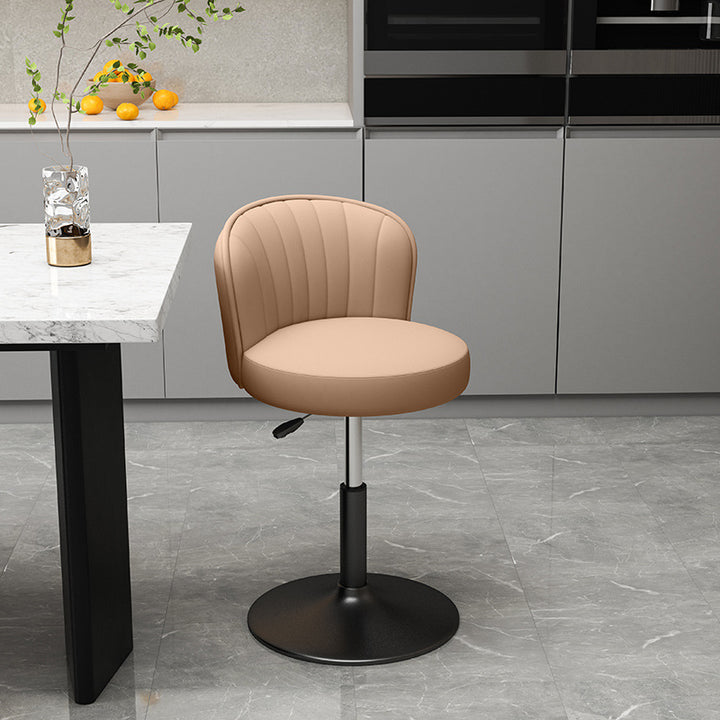 Contemporary Luxury Round Faux Nappa Leather Bentwood Metal Liftable Swivel Bar Stool Low Back For Dining Room