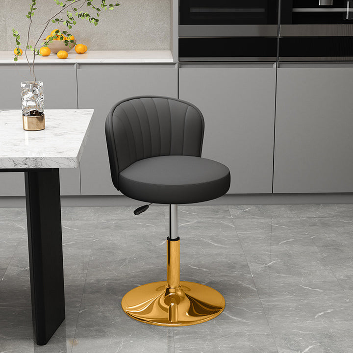 Contemporary Luxury Round Faux Nappa Leather Bentwood Metal Liftable Swivel Bar Stool Low Back For Dining Room