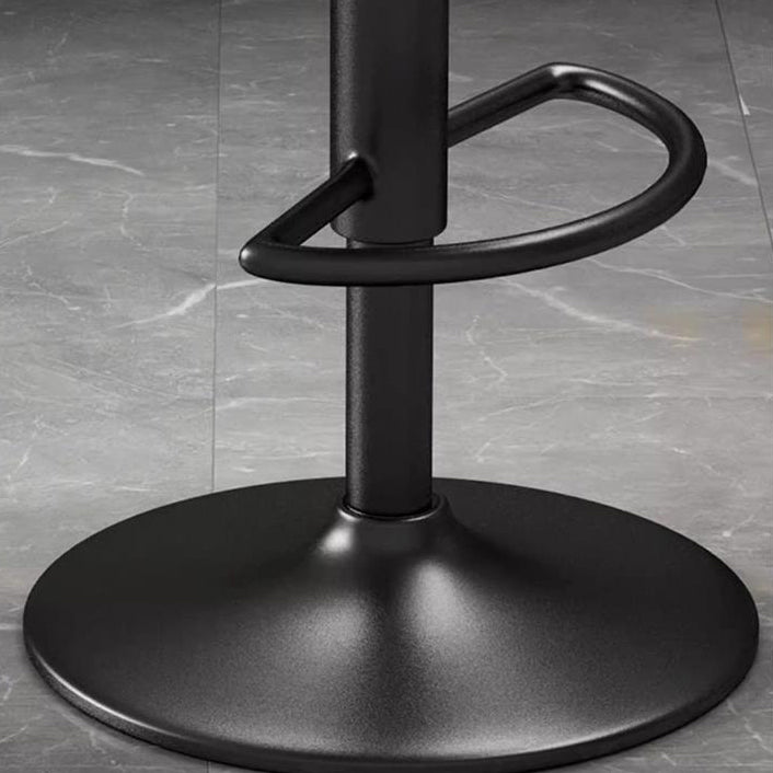 Contemporary Luxury Round Faux Nappa Leather Bentwood Metal Liftable Swivel Bar Stool Low Back For Dining Room