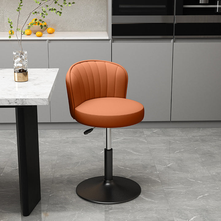 Contemporary Luxury Round Faux Nappa Leather Bentwood Metal Liftable Swivel Bar Stool Low Back For Dining Room