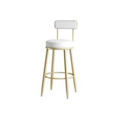Taburete de barra contemporáneo nórdico redondo de cuero PU cuero de microfibra cuero genuino mejor material cuero genuino tapizado de hierro con respaldo reposapiés para comedor 