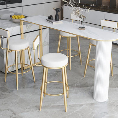 Taburete de barra contemporáneo nórdico redondo de cuero PU cuero de microfibra cuero genuino mejor material cuero genuino tapizado de hierro con respaldo reposapiés para comedor 
