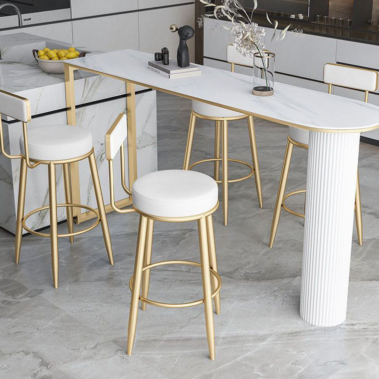 Taburete de barra contemporáneo nórdico redondo de cuero PU cuero de microfibra cuero genuino mejor material cuero genuino tapizado de hierro con respaldo reposapiés para comedor 