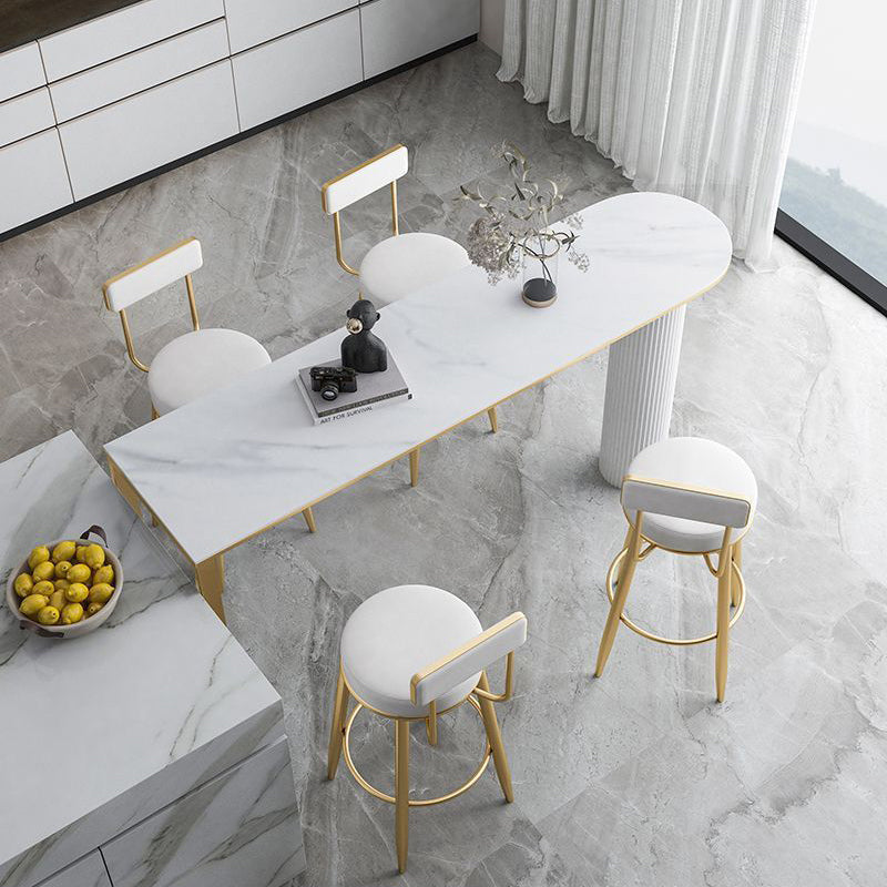 Taburete de barra contemporáneo nórdico redondo de cuero PU cuero de microfibra cuero genuino mejor material cuero genuino tapizado de hierro con respaldo reposapiés para comedor 
