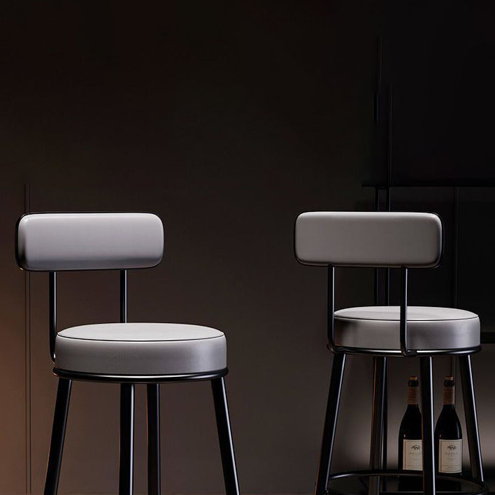 Tabouret de bar en fer avec dossier et repose-pieds en cuir PU rond nordique contemporain en cuir microfibre cuir véritable meilleur matériau cuir véritable pour salle à manger 