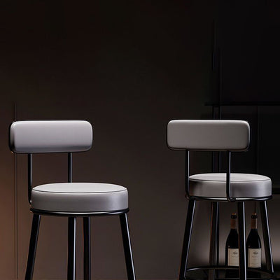 Taburete de barra contemporáneo nórdico redondo de cuero PU cuero de microfibra cuero genuino mejor material cuero genuino tapizado de hierro con respaldo reposapiés para comedor 