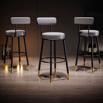 Taburete de barra contemporáneo nórdico redondo de cuero PU cuero de microfibra cuero genuino mejor material cuero genuino tapizado de hierro con respaldo reposapiés para comedor 
