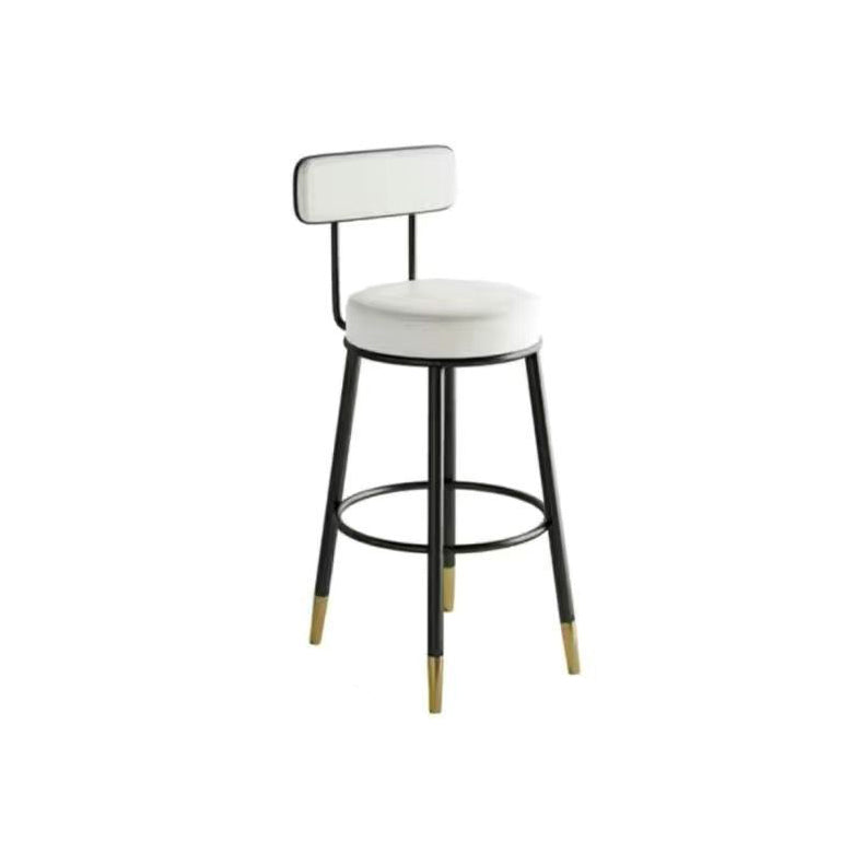 Taburete de barra contemporáneo nórdico redondo de cuero PU cuero de microfibra cuero genuino mejor material cuero genuino tapizado de hierro con respaldo reposapiés para comedor 