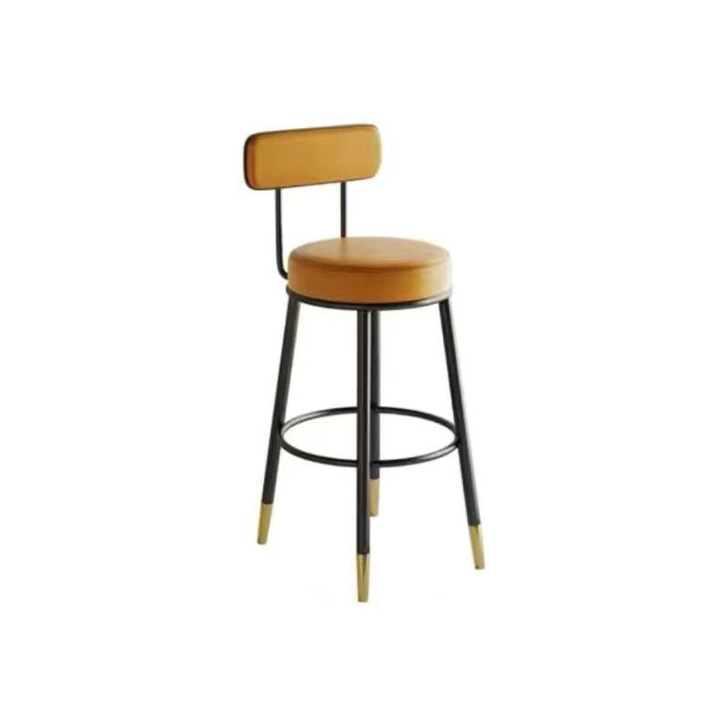 Tabouret de bar en fer avec dossier et repose-pieds en cuir PU rond nordique contemporain en cuir microfibre cuir véritable meilleur matériau cuir véritable pour salle à manger 