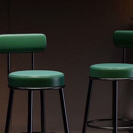 Tabouret de bar en fer avec dossier et repose-pieds en cuir PU rond nordique contemporain en cuir microfibre cuir véritable meilleur matériau cuir véritable pour salle à manger 