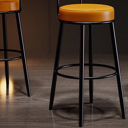 Tabouret de bar en fer avec dossier et repose-pieds en cuir PU rond nordique contemporain en cuir microfibre cuir véritable meilleur matériau cuir véritable pour salle à manger 