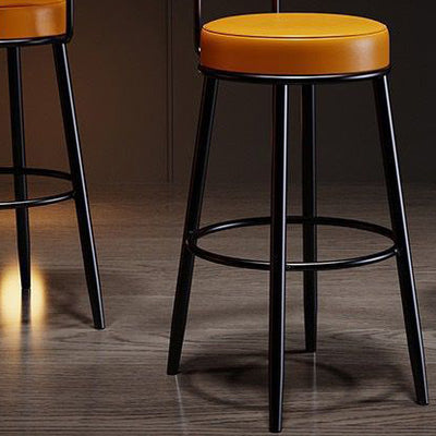 Taburete de barra contemporáneo nórdico redondo de cuero PU cuero de microfibra cuero genuino mejor material cuero genuino tapizado de hierro con respaldo reposapiés para comedor 