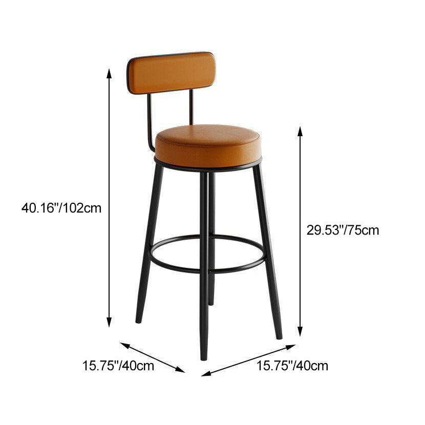 Tabouret de bar en fer avec dossier et repose-pieds en cuir PU rond nordique contemporain en cuir microfibre cuir véritable meilleur matériau cuir véritable pour salle à manger 