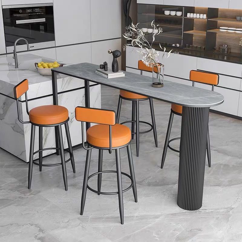 Tabouret de bar en fer avec dossier et repose-pieds en cuir PU rond nordique contemporain en cuir microfibre cuir véritable meilleur matériau cuir véritable pour salle à manger 