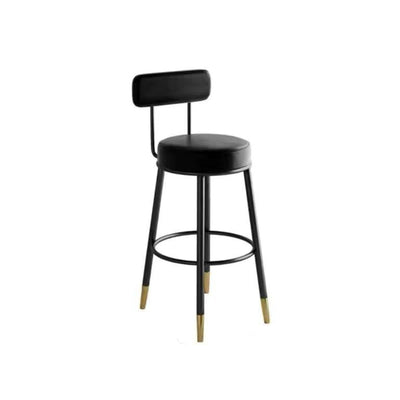 Taburete de barra contemporáneo nórdico redondo de cuero PU cuero de microfibra cuero genuino mejor material cuero genuino tapizado de hierro con respaldo reposapiés para comedor 