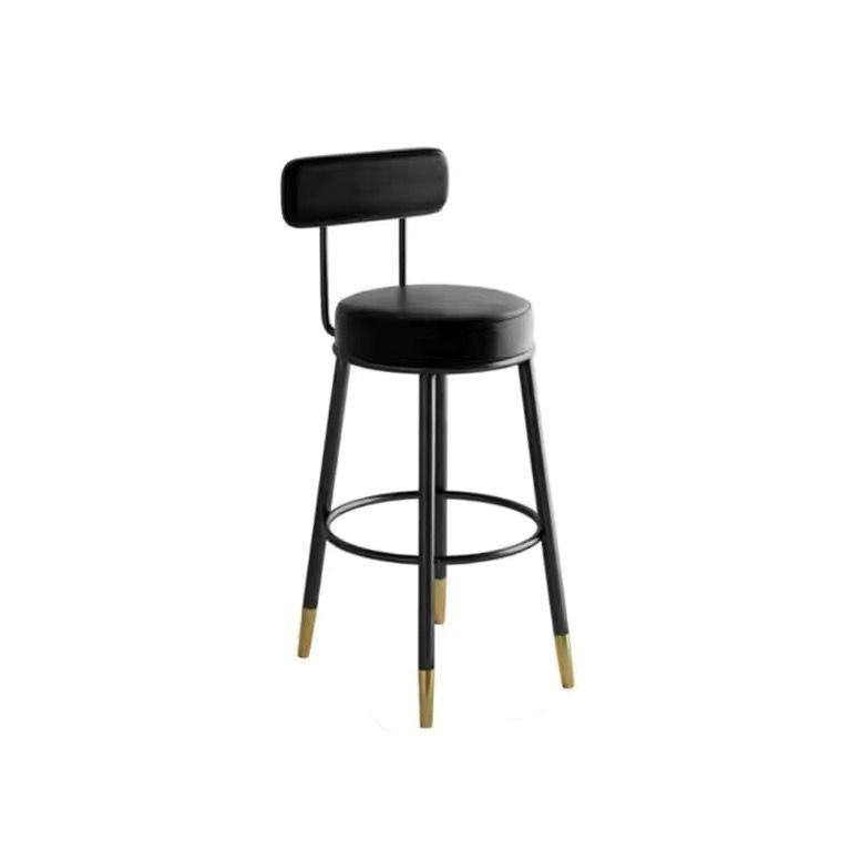 Taburete de barra contemporáneo nórdico redondo de cuero PU cuero de microfibra cuero genuino mejor material cuero genuino tapizado de hierro con respaldo reposapiés para comedor 