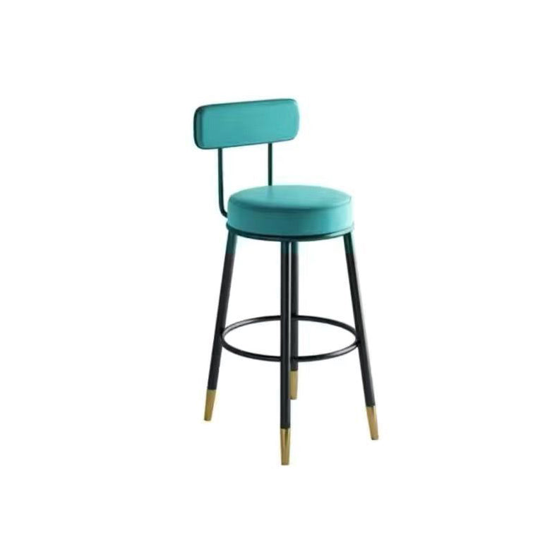 Taburete de barra contemporáneo nórdico redondo de cuero PU cuero de microfibra cuero genuino mejor material cuero genuino tapizado de hierro con respaldo reposapiés para comedor 