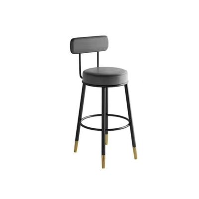 Taburete de barra contemporáneo nórdico redondo de cuero PU cuero de microfibra cuero genuino mejor material cuero genuino tapizado de hierro con respaldo reposapiés para comedor 