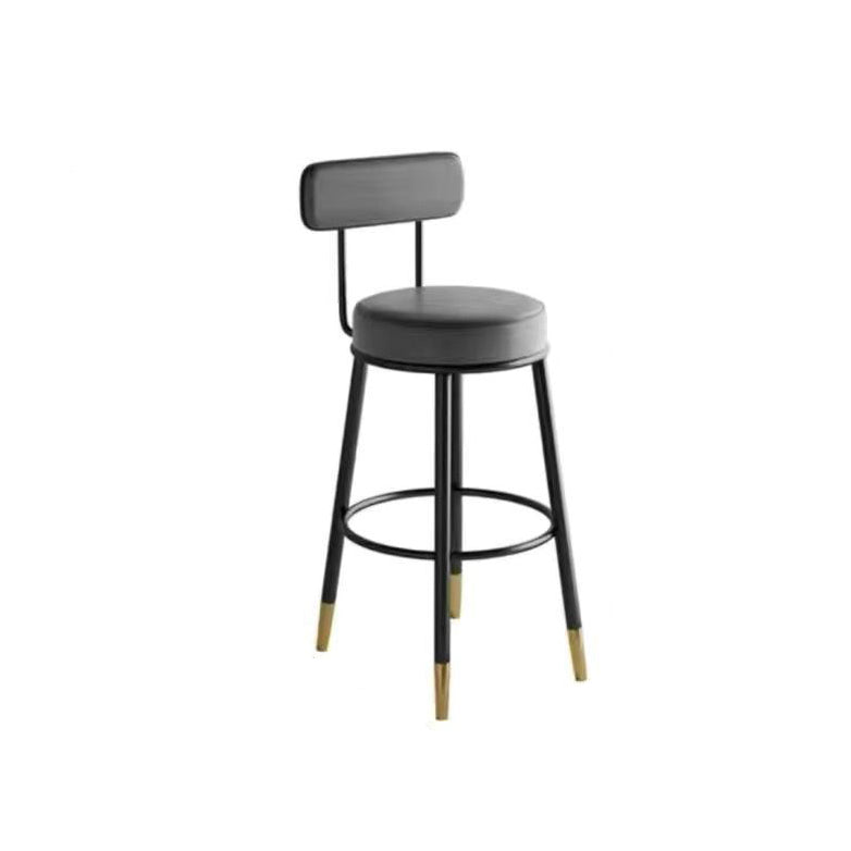 Taburete de barra contemporáneo nórdico redondo de cuero PU cuero de microfibra cuero genuino mejor material cuero genuino tapizado de hierro con respaldo reposapiés para comedor 