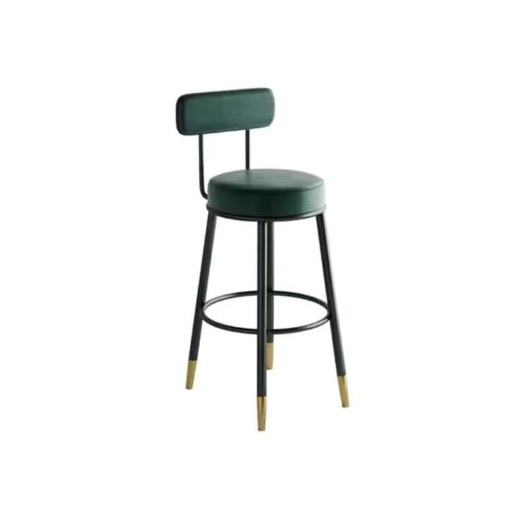 Tabouret de bar en fer avec dossier et repose-pieds en cuir PU rond nordique contemporain en cuir microfibre cuir véritable meilleur matériau cuir véritable pour salle à manger 