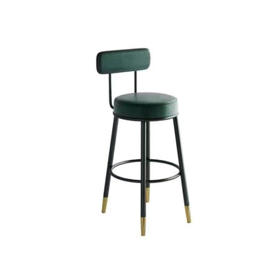 Taburete de barra contemporáneo nórdico redondo de cuero PU cuero de microfibra cuero genuino mejor material cuero genuino tapizado de hierro con respaldo reposapiés para comedor 