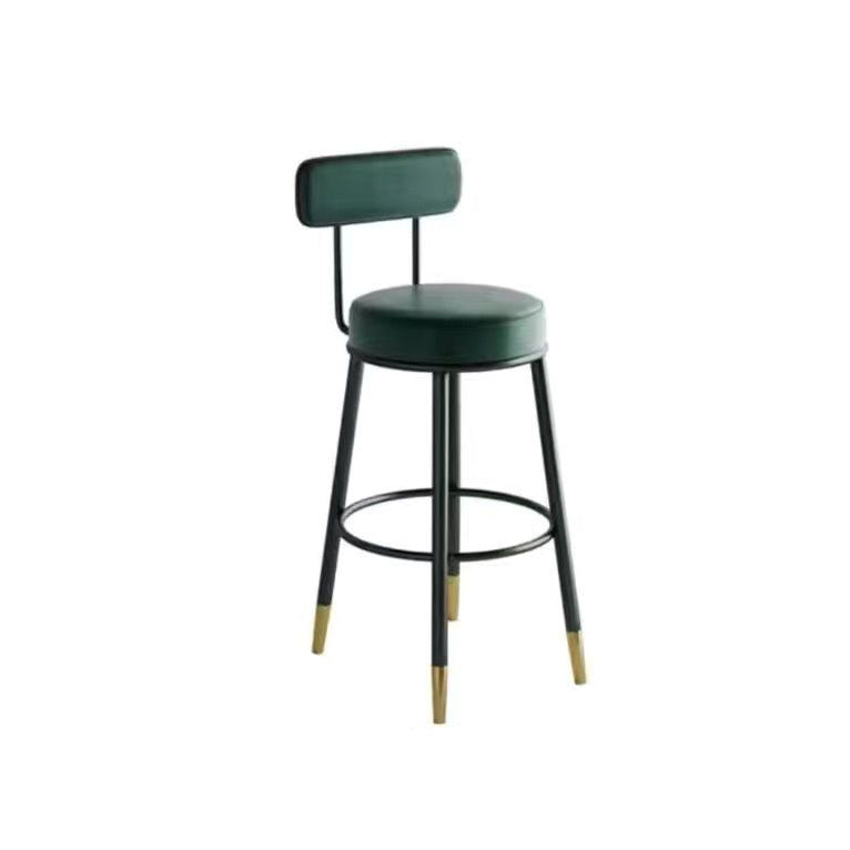 Taburete de barra contemporáneo nórdico redondo de cuero PU cuero de microfibra cuero genuino mejor material cuero genuino tapizado de hierro con respaldo reposapiés para comedor 
