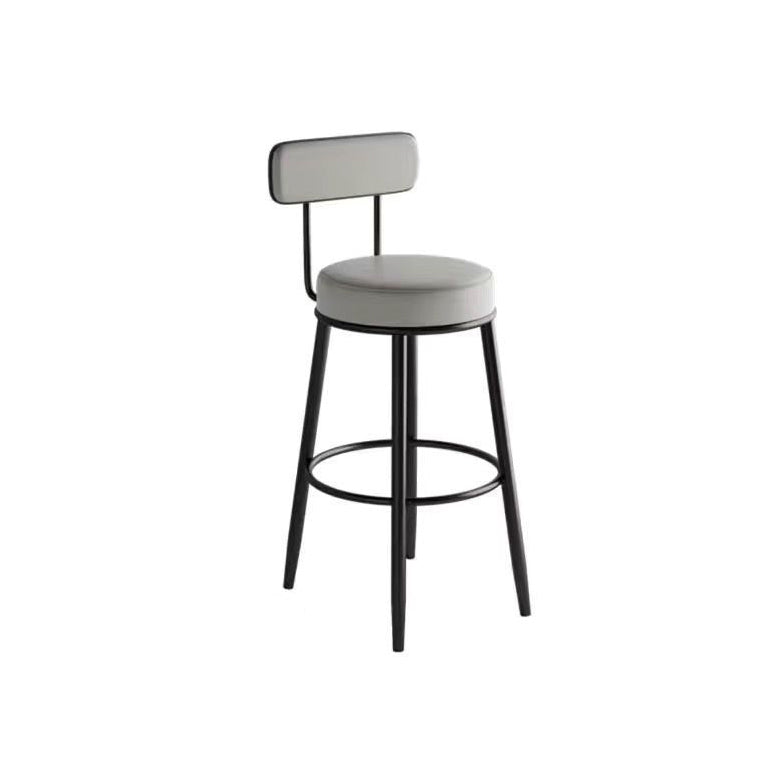 Tabouret de bar en fer avec dossier et repose-pieds en cuir PU rond nordique contemporain en cuir microfibre cuir véritable meilleur matériau cuir véritable pour salle à manger 