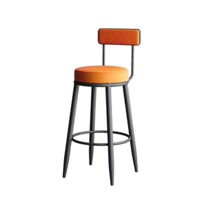 Tabouret de bar en fer avec dossier et repose-pieds en cuir PU rond nordique contemporain en cuir microfibre cuir véritable meilleur matériau cuir véritable pour salle à manger 