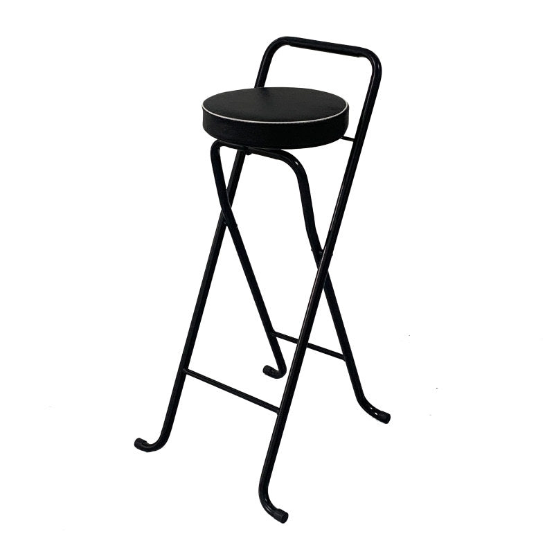 Tabouret de bar pliable contemporain en cuir PU rond industriel avec tube en fer, dossier bas et repose-pieds pour salle à manger 