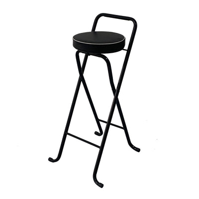 Tabouret de bar pliable contemporain en cuir PU rond industriel avec tube en fer, dossier bas et repose-pieds pour salle à manger 
