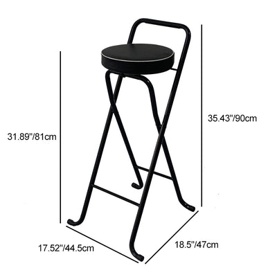 Tabouret de bar pliable contemporain en cuir PU rond industriel avec tube en fer, dossier bas et repose-pieds pour salle à manger 